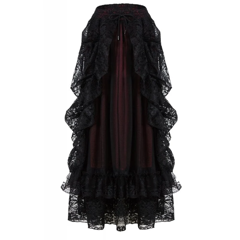 Mehrschichtiger Gothic-Spitzen-Maxirock für Damen