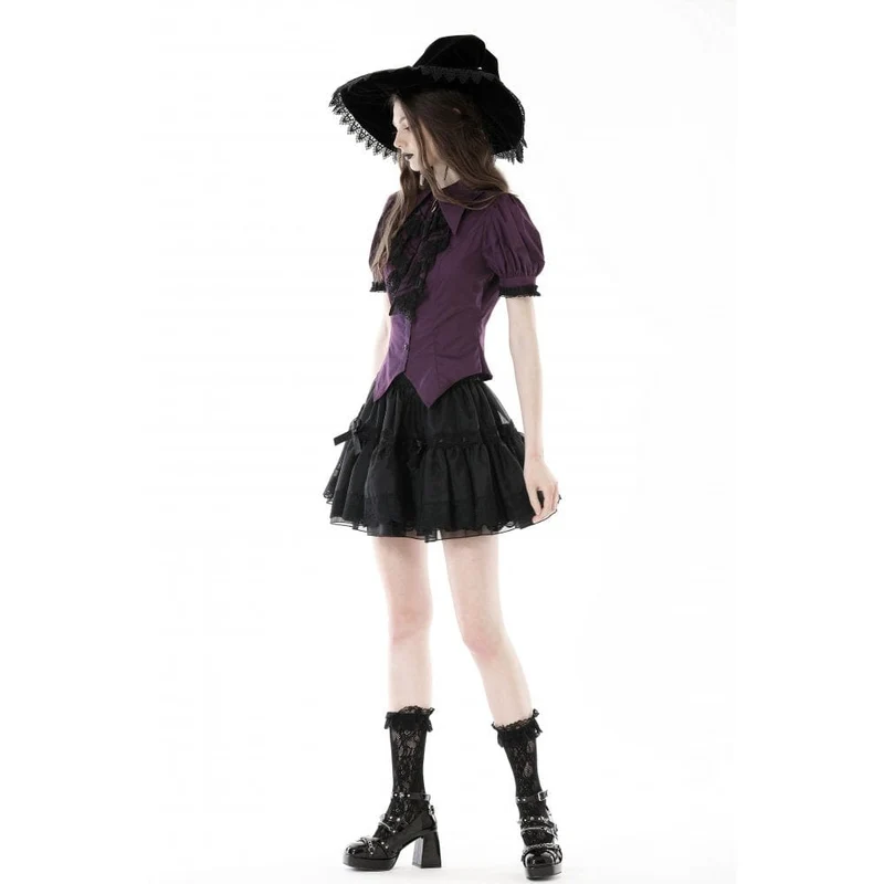 Damen-Hemd im Gothic-Stil mit Puffärmeln und Rüschenkragen