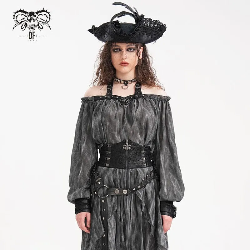 Gothic Neckholder-Langarmblusen mit Schnalle für Damen