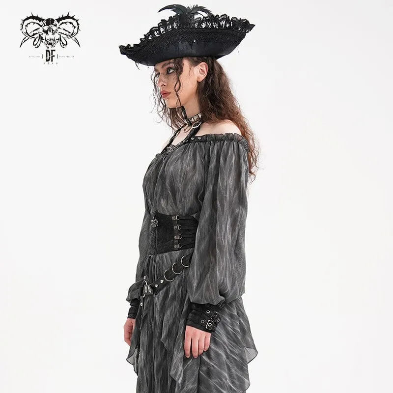 Gothic Neckholder-Langarmblusen mit Schnalle für Damen