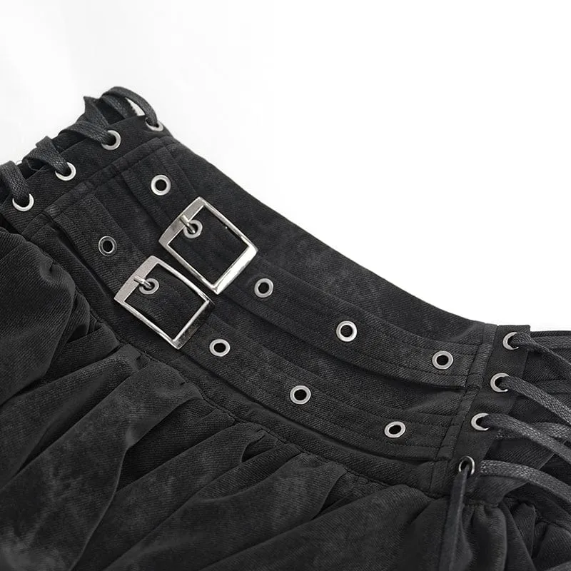 Damen Gothic Ösen Mesh Unregelmäßiger Saum Rock Schwarz Rot