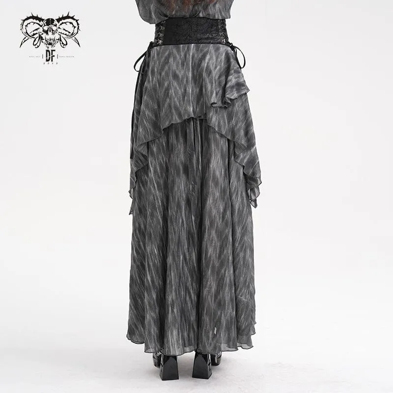 Gothic-Langrock mit Schnürung, Ösen und Nieten für Damen