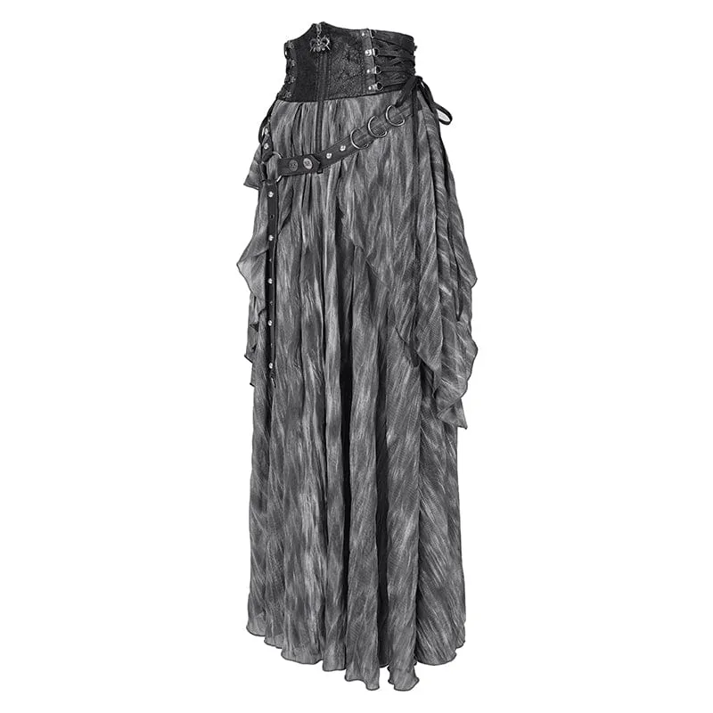 Gothic-Langrock mit Schnürung, Ösen und Nieten für Damen