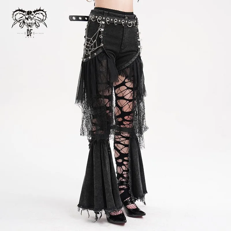 Damen-Shorts mit zerrissenem Gothic-Kettennetz und unregelmäßigem Saum