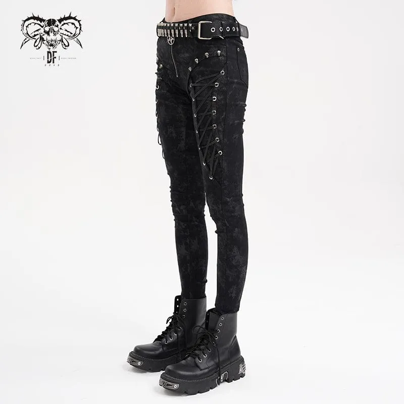 Punk-Schnürhose mit Totenkopf-Nieten für Damen