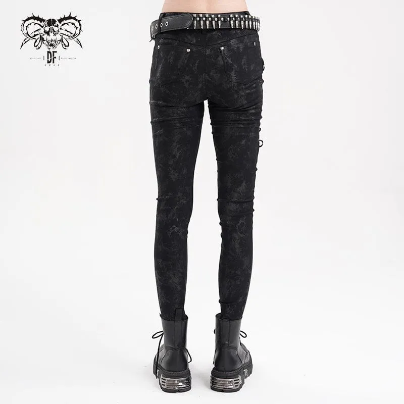 Punk-Schnürhose mit Totenkopf-Nieten für Damen
