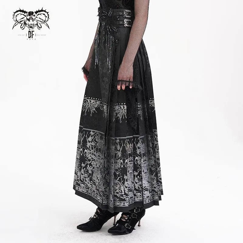 Langer Gothic-Bucket-Up-Rock mit Häkelquasten für Damen