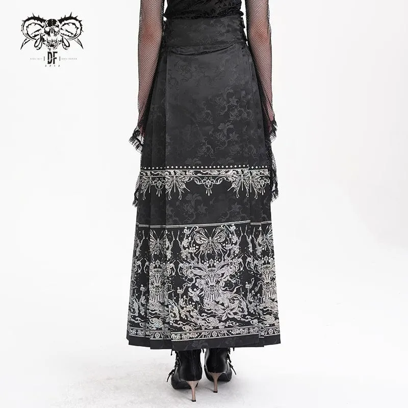 Langer Gothic-Bucket-Up-Rock mit Häkelquasten für Damen