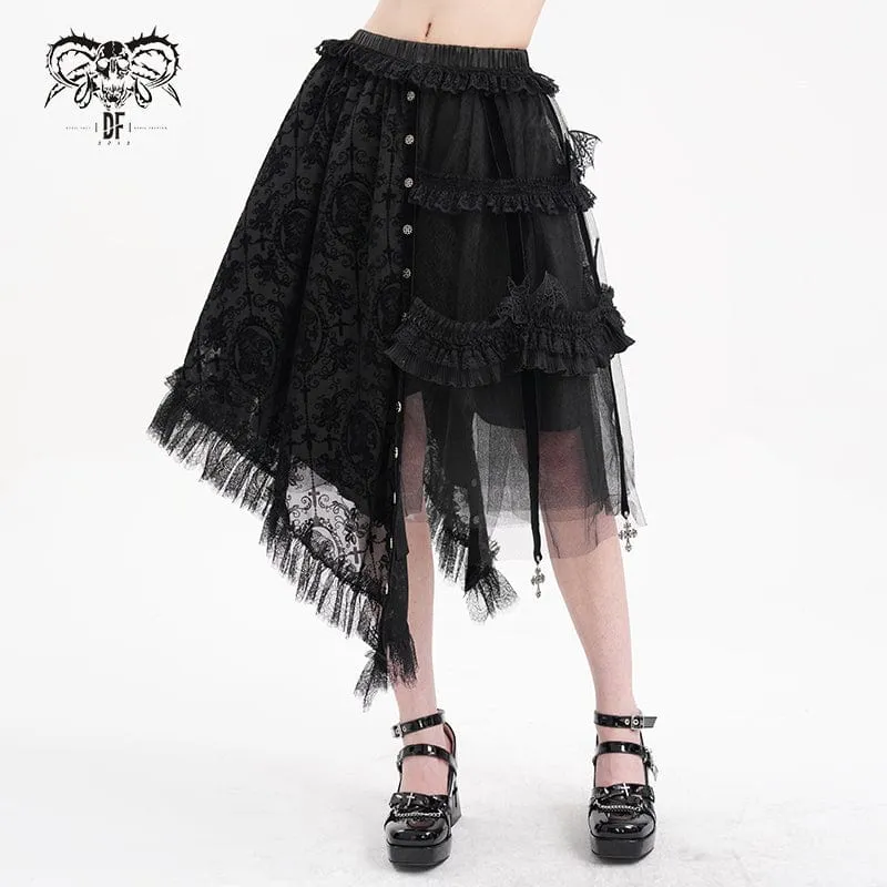 Gothic-Rock mit Riemchen, Cut-Out-Spitze und unregelmäßigem Saum für Damen