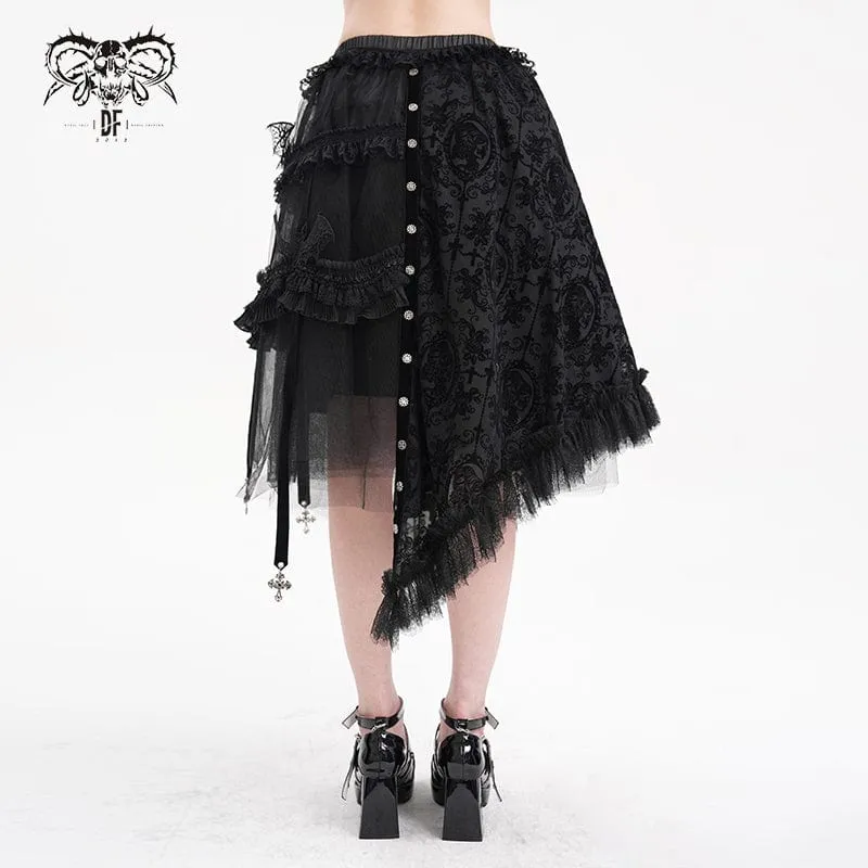 Gothic-Rock mit Riemchen, Cut-Out-Spitze und unregelmäßigem Saum für Damen