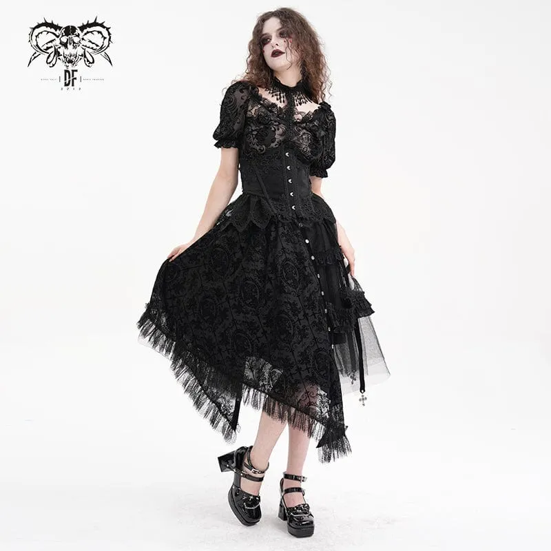 Gothic-Rock mit Riemchen, Cut-Out-Spitze und unregelmäßigem Saum für Damen