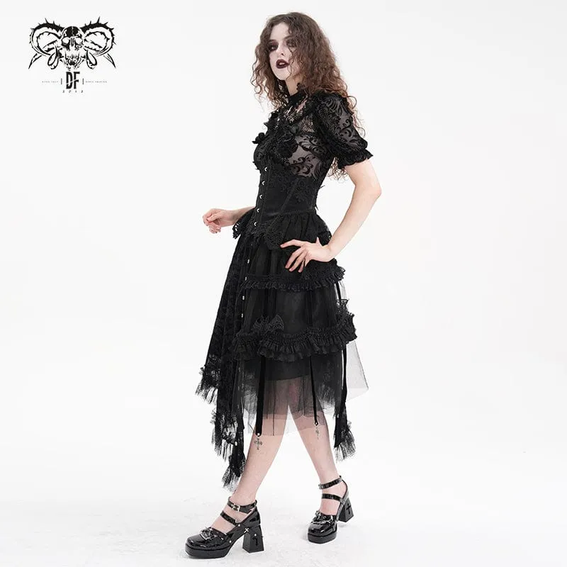 Gothic-Rock mit Riemchen, Cut-Out-Spitze und unregelmäßigem Saum für Damen