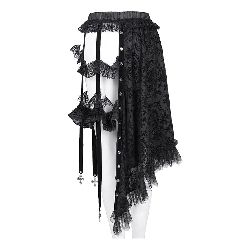 Gothic-Rock mit Riemchen, Cut-Out-Spitze und unregelmäßigem Saum für Damen
