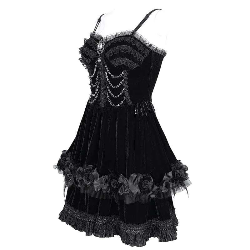 Gothic-Kleid mit Kettenrüschen und Spitze, kurzes Unterkleid für Damen, Abschlusskleid