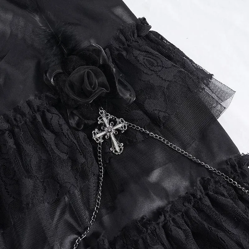 Gothic-Rock mit Kreuzkette und Spitze und unregelmäßigem Saum für Damen