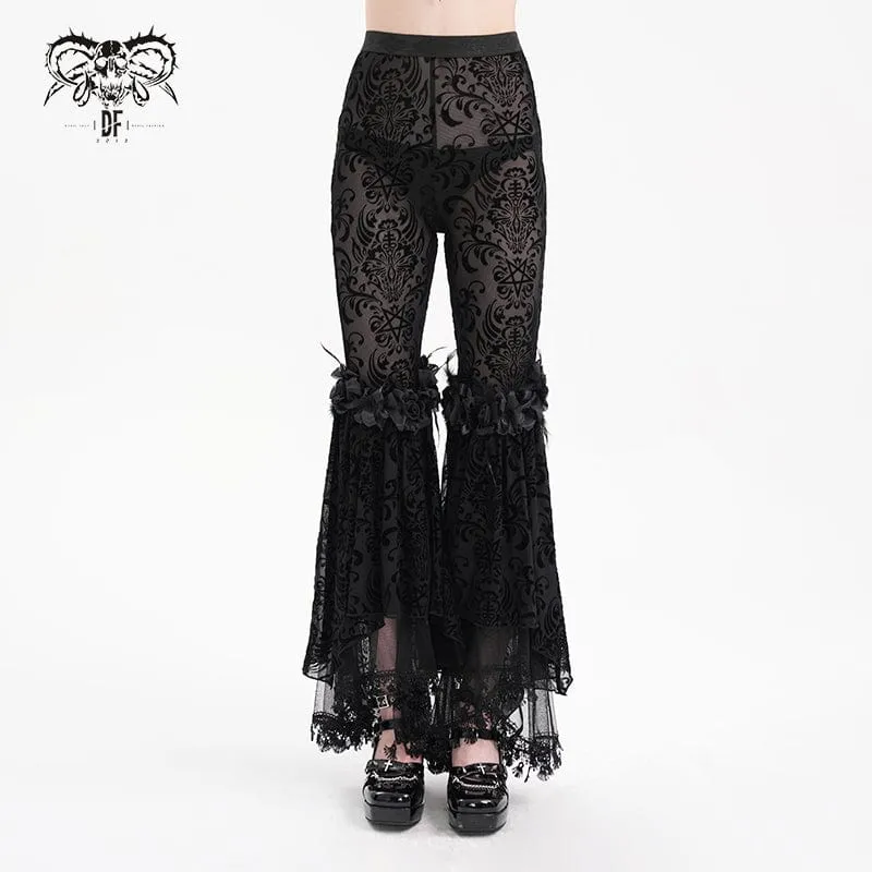 Gothic-Hose aus transparentem Netzstoff mit Quasten und Spitze für Damen