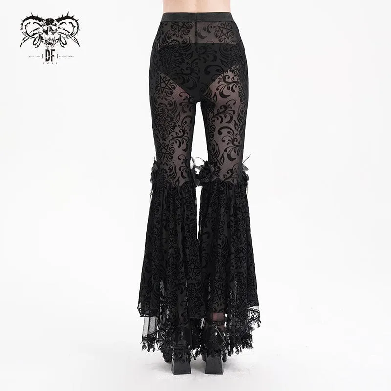 Gothic-Hose aus transparentem Netzstoff mit Quasten und Spitze für Damen