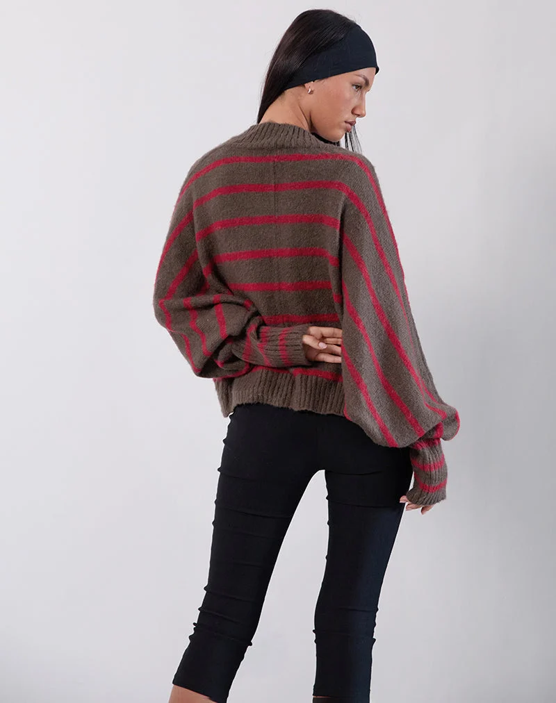 Pasha Shrug Cardigan in Rot und Braun gestreift