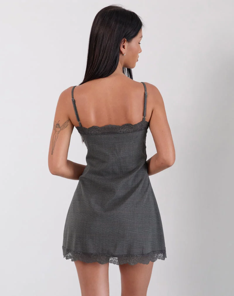 Larna Minikleid in Karo-Schneiderei Grau