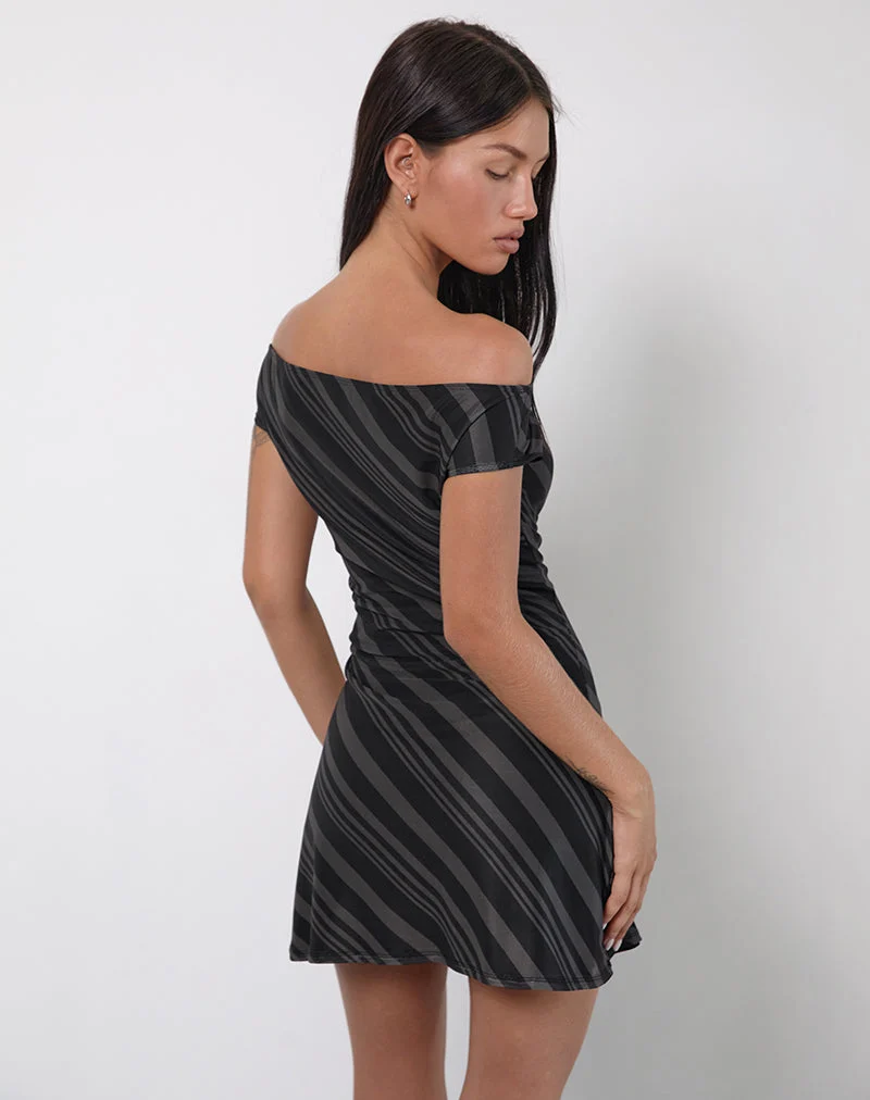 Hari Minikleid aus unregelmäßigen Streifen Grau Schwarz