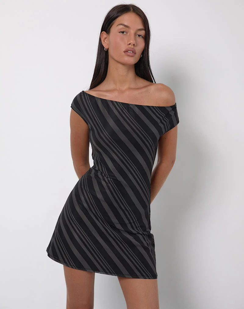 Hari Minikleid aus unregelmäßigen Streifen Grau Schwarz