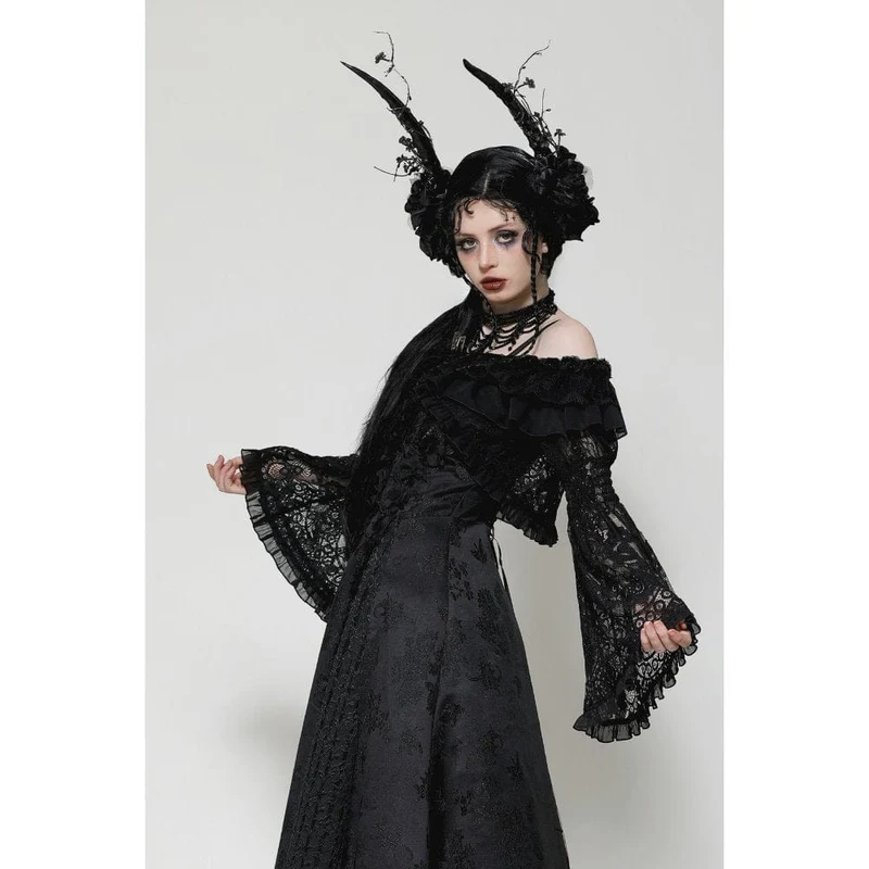 Gothic Cape mit Rüschen und Spitzenriemen für Damen