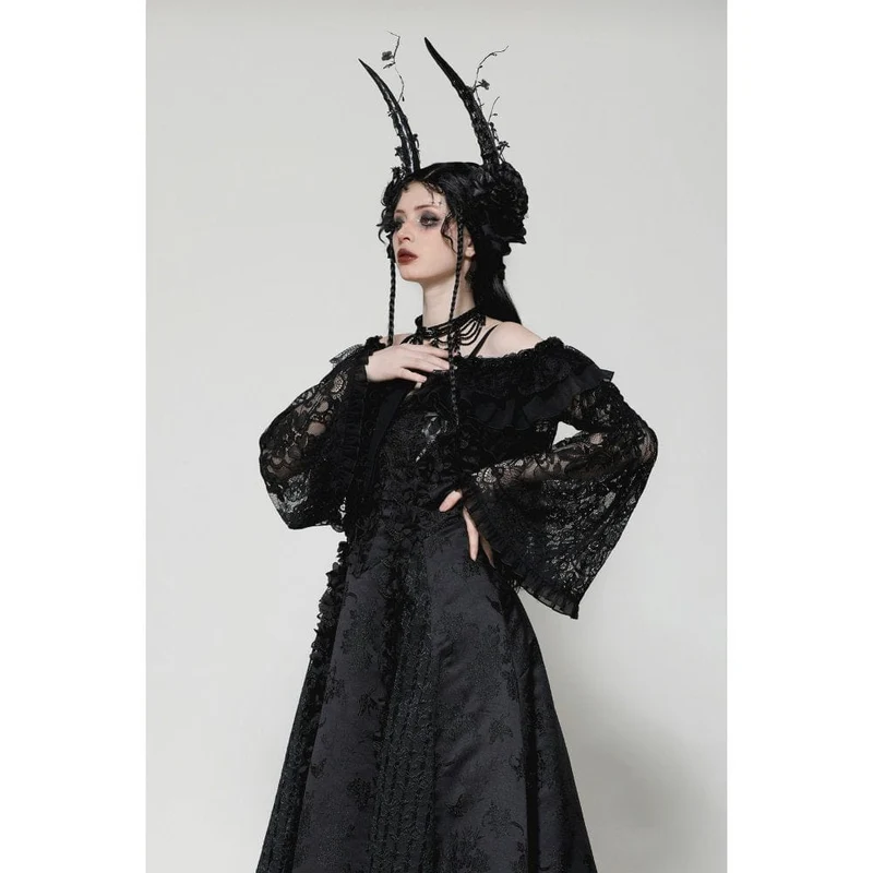 Gothic Cape mit Rüschen und Spitzenriemen für Damen