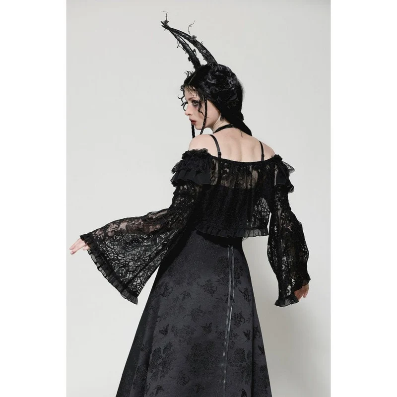 Gothic Cape mit Rüschen und Spitzenriemen für Damen