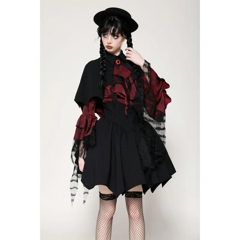 Gothic Batwing Diamond Cape für Damen Schwarz Rot