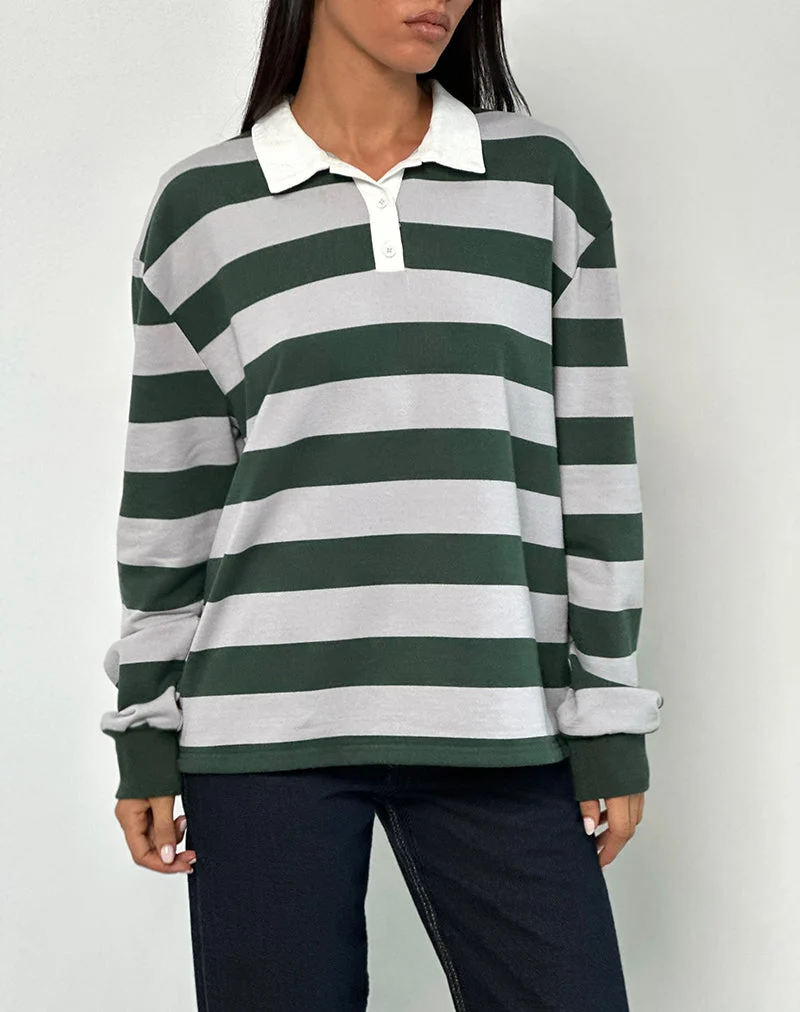 Kumara Rugby-Shirt in Grün, Khaki und Weiß