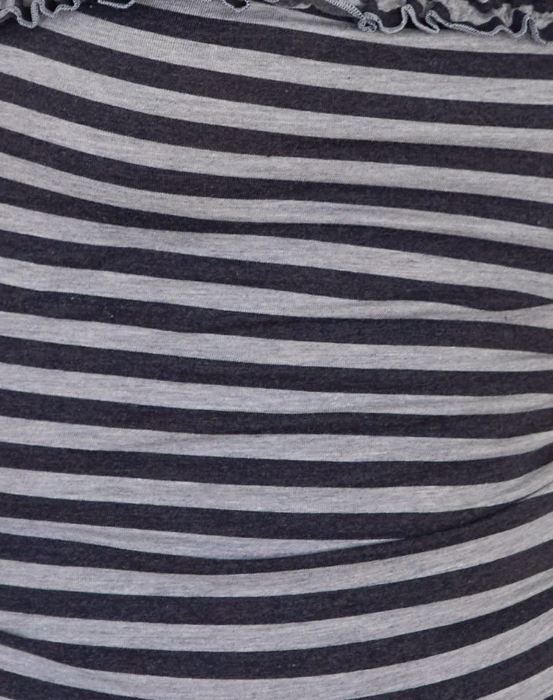 Veda Rüschen-Top mit Halterung in Grau und Schwarz gestreift