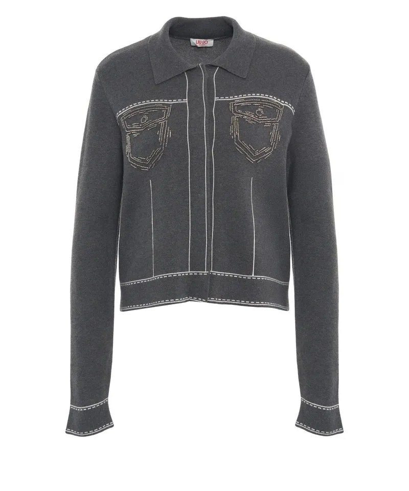 Cardigan con applicazione di strass