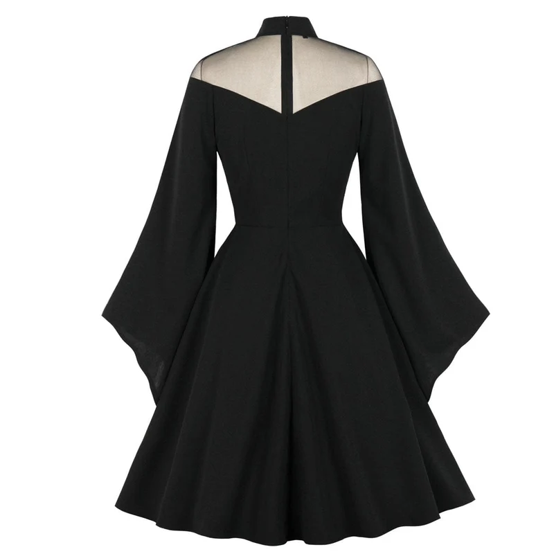 Gothic-Kleid mit Stehkragen und ausgestellten Ärmeln für Damen