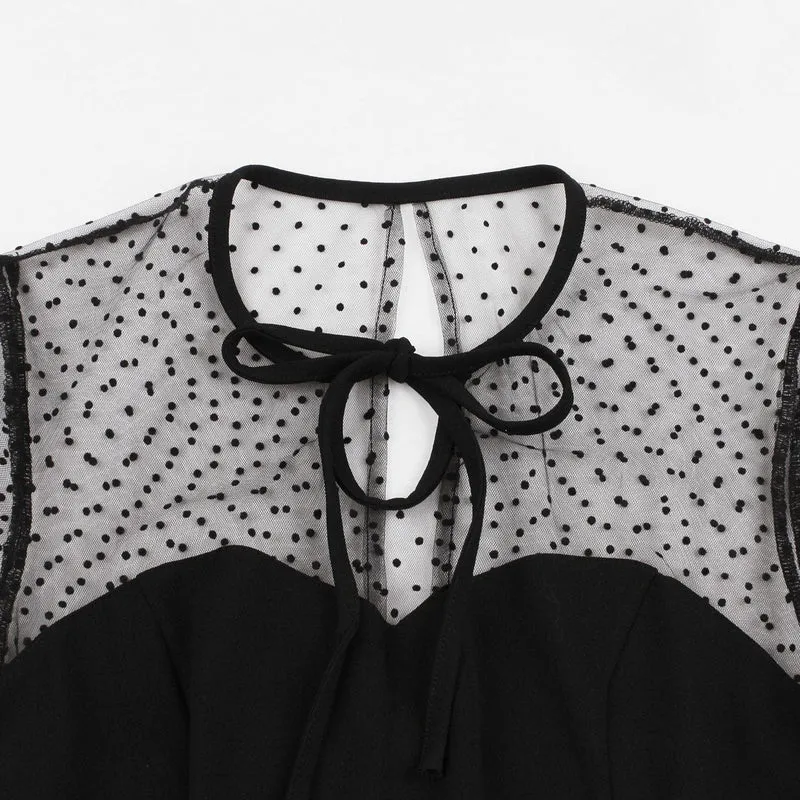 Gothic-Flitterwochenkleid mit Tupfenmuster und Schnürung für Damen