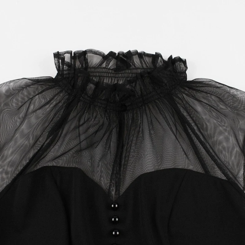 Gothic-Halloweenkleid mit Rüschenkragen für Damen
