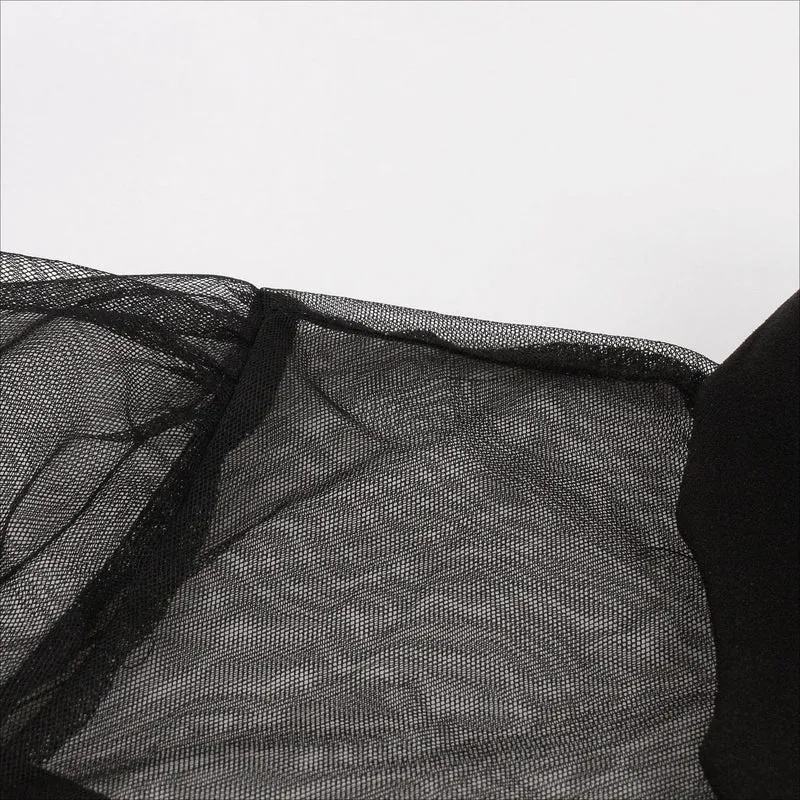 Gothic-Kleid mit ausgestellten Ärmeln und Netzstoff für Damen