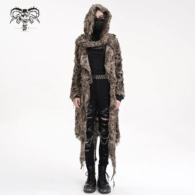 Damen Punk Ripped Eyelets Zip Cape Kaffee