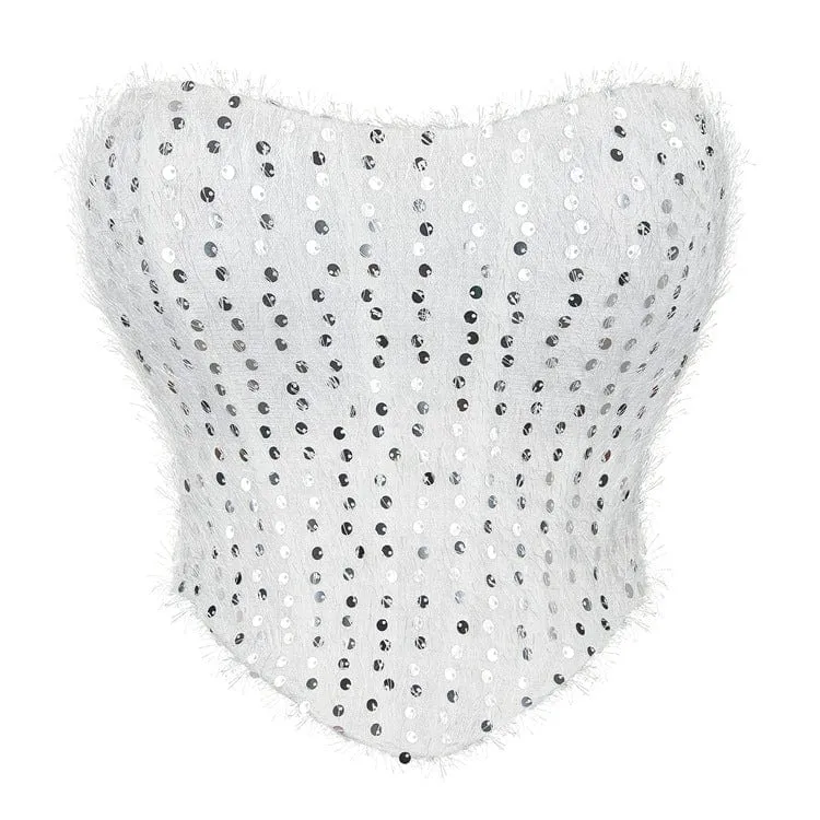 Gothic Überbrustkorsett mit Pailletten und Schnürung für Damen, Weiß