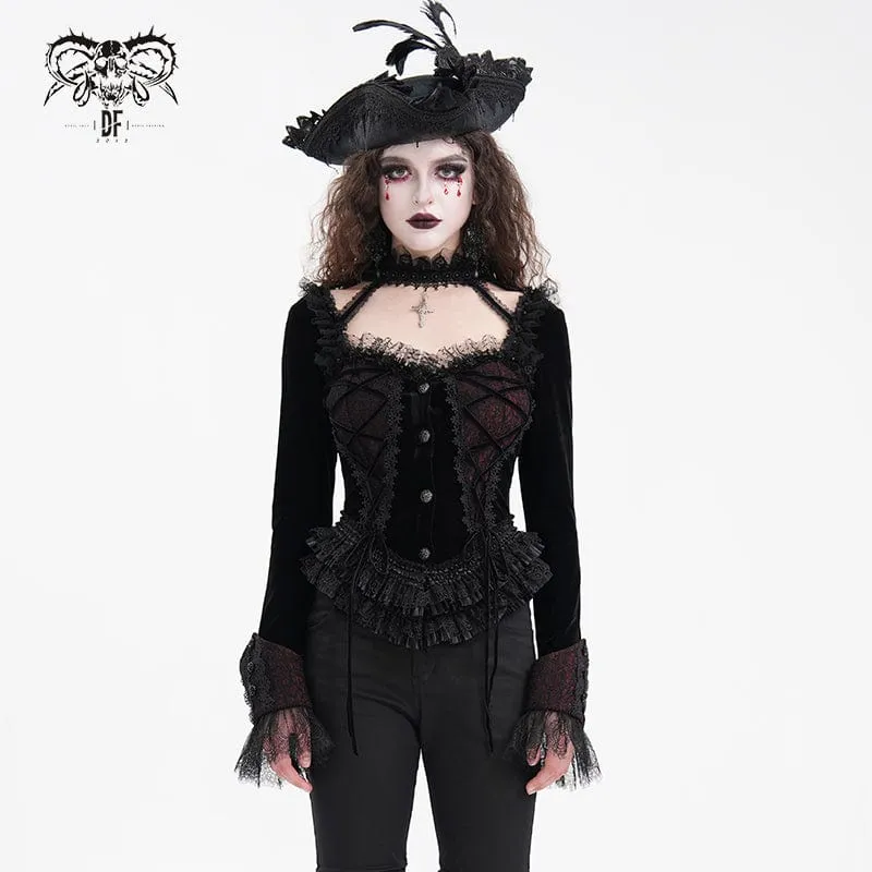 Gothic-Langarmshirts mit Rüschen und Schnürung aus Mesh für Damen