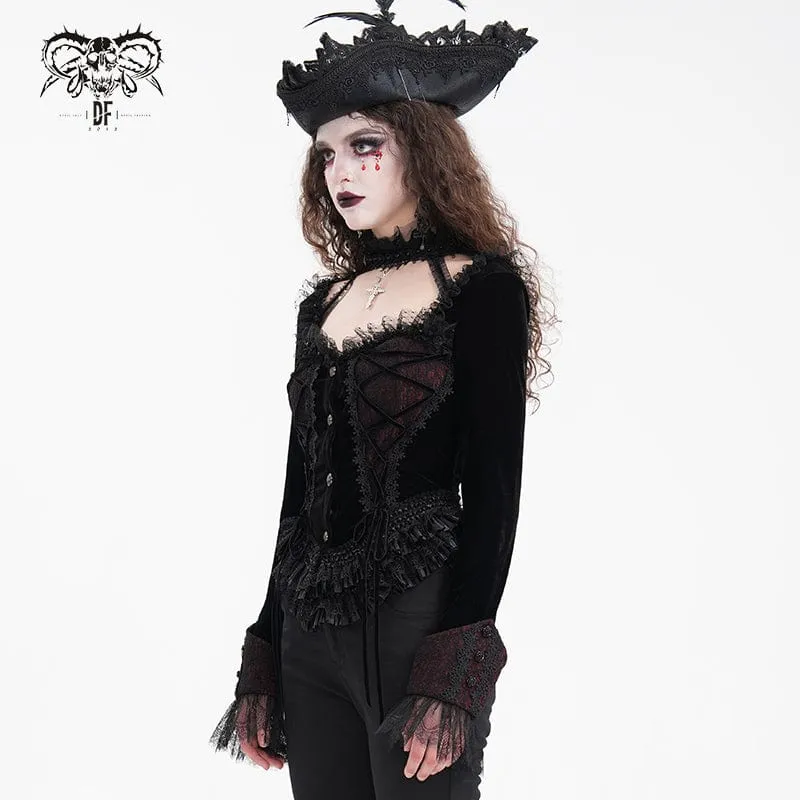 Gothic-Langarmshirts mit Rüschen und Schnürung aus Mesh für Damen