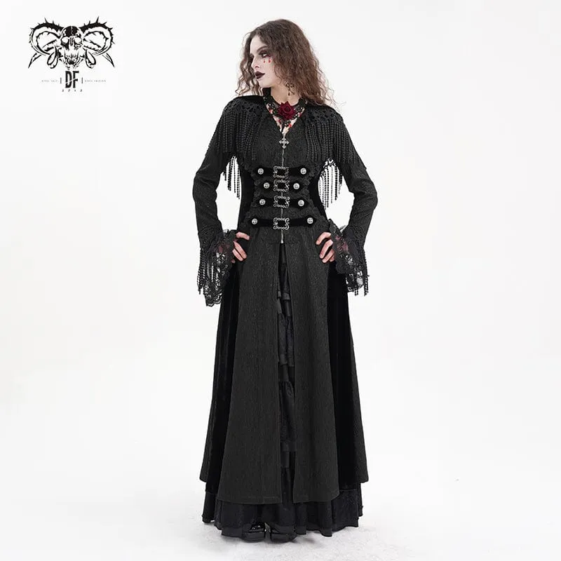 Gothic-Jacke mit Schnallenverschluss und Quasten für Damen