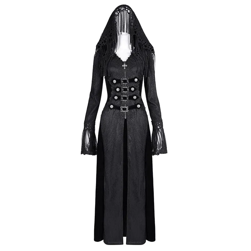 Gothic-Jacke mit Schnallenverschluss und Quasten für Damen