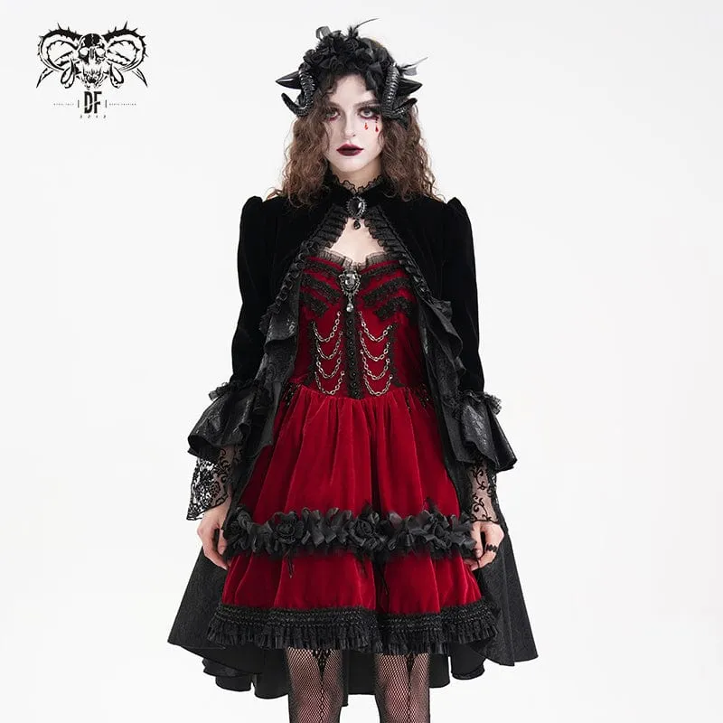 Gothic-Jacke aus gerüschtem Netzstoff und Spitze für Damen