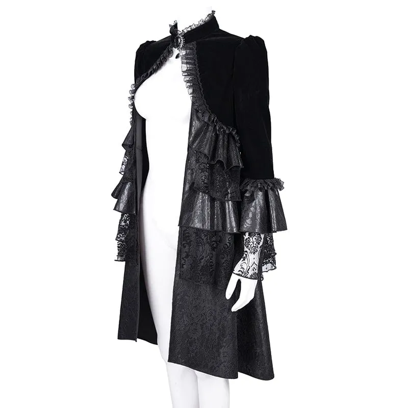 Gothic-Jacke aus gerüschtem Netzstoff und Spitze für Damen