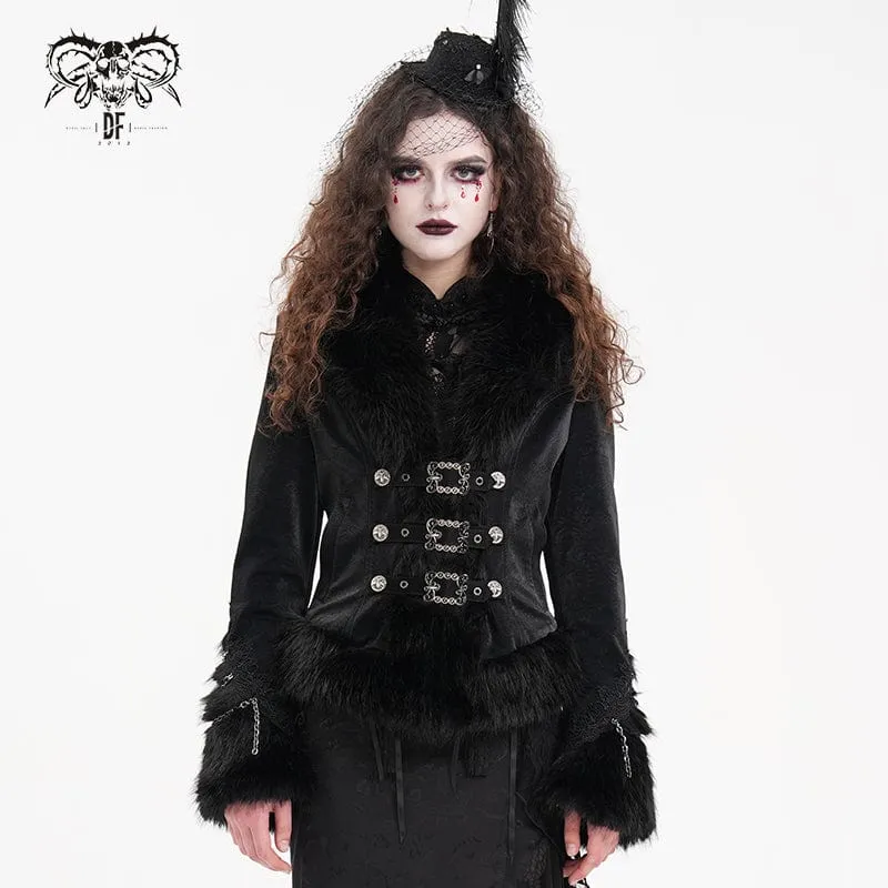 Gothic-Jacke aus Kunstpelz mit Kettendetail für Damen