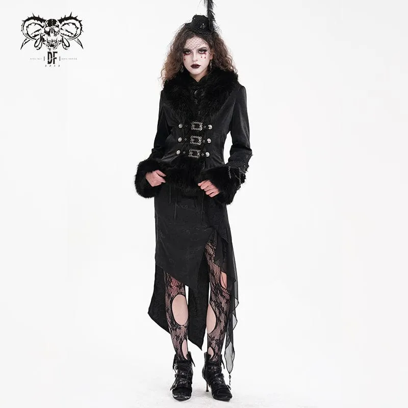 Gothic-Jacke aus Kunstpelz mit Kettendetail für Damen