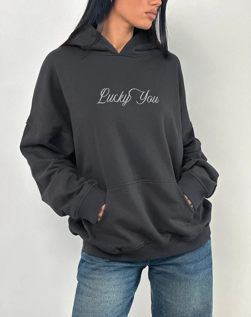 Kapuzenpulli in Übergröße aus Ocean Storm mit Lucky You Grafik