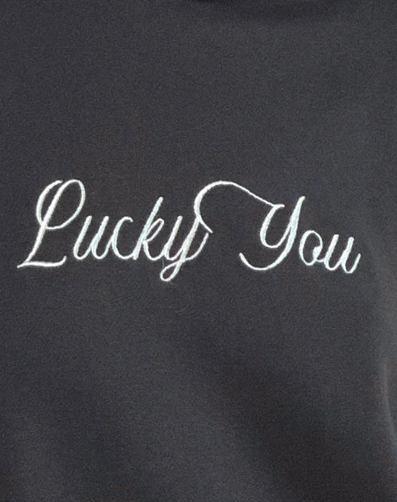 Kapuzenpulli in Übergröße aus Ocean Storm mit Lucky You Grafik