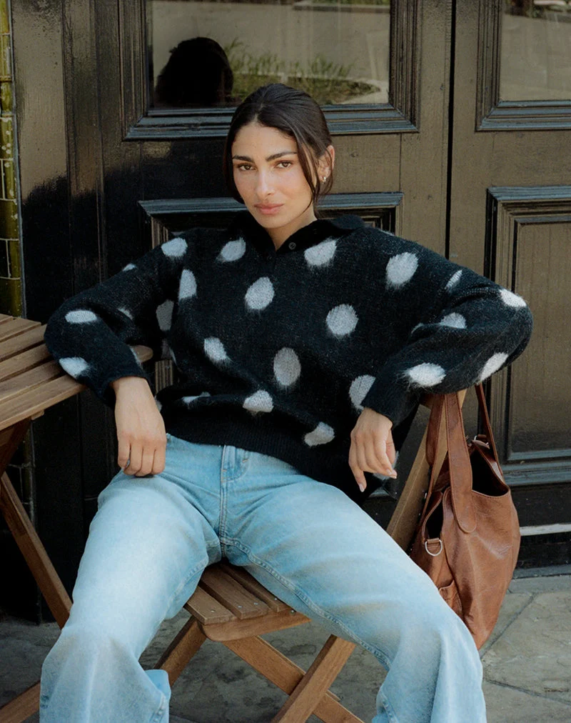 Tamika Übergroßer Pullover in Polka Schwarz