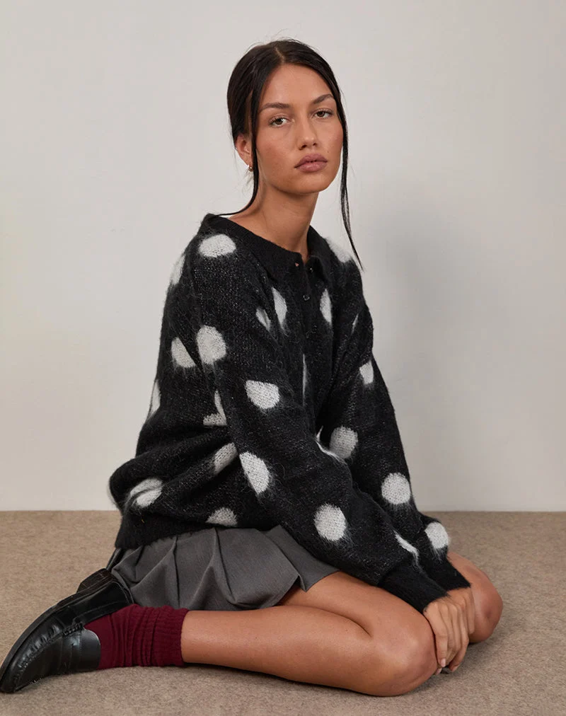 Tamika Übergroßer Pullover in Polka Schwarz